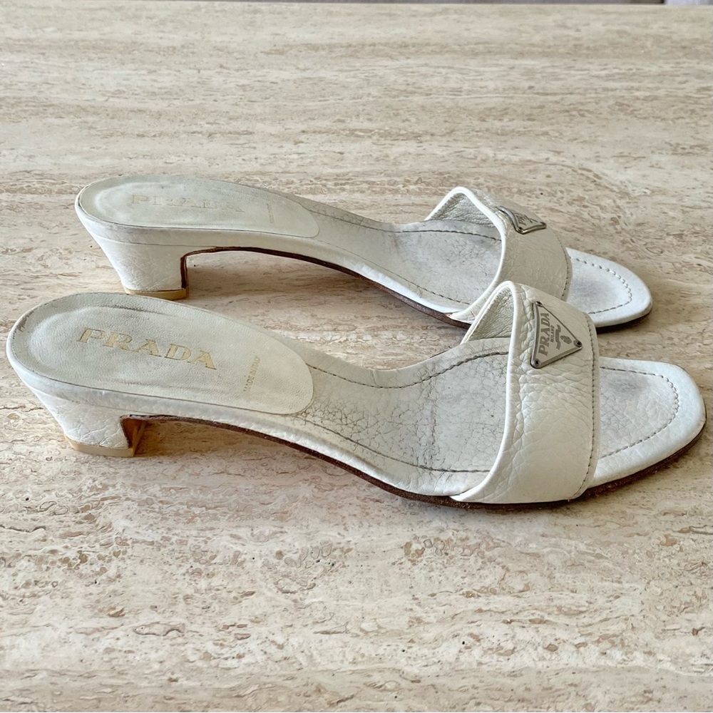 Vintage Prada Logo Kitten Heel Sandals - Picture 3 of 8